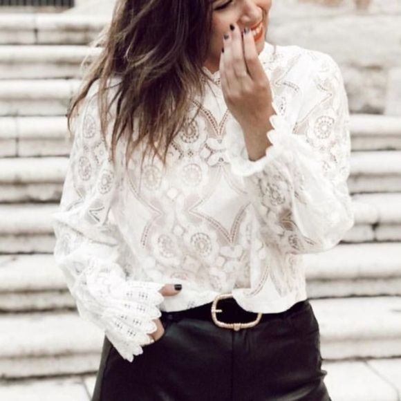 White Lace See through Bohemian Long Sleeve Shirt - Picture 11 of 16